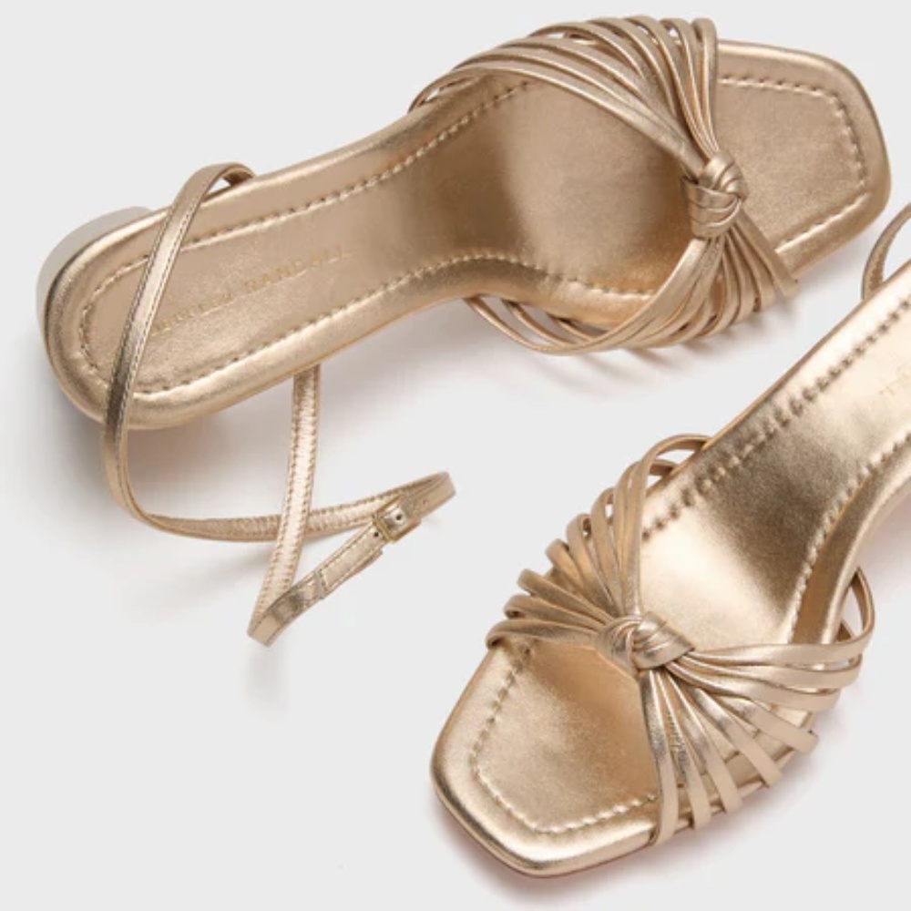 Gold Strappy Heeled Sandals – Brand New